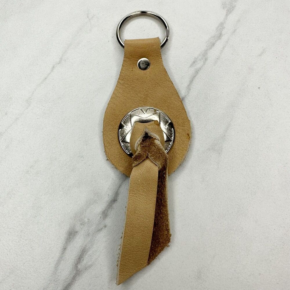 Soft Brown Leather Fringe Western Concho Boho Keychain Keyring